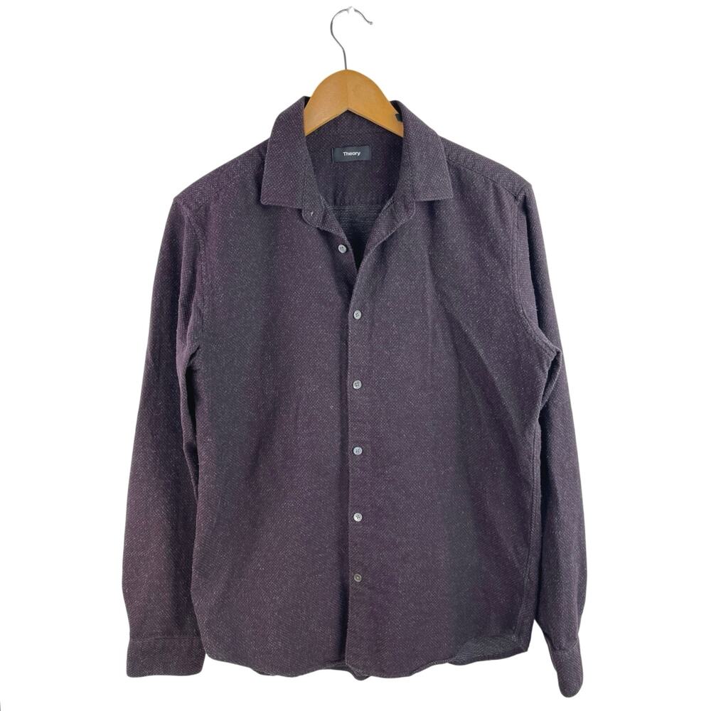 Theory Murrary Ice Pin Dot Men's Black Long Sleeve Collar Button Up Shirt Top M